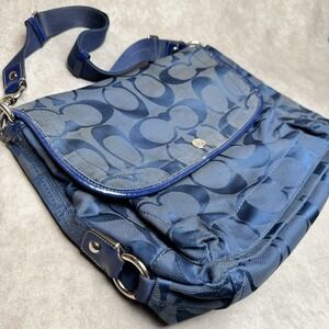 COACH KYRA SIGNATURE ROYAL BLUE JACQUARD MESSENGER CROSSBODY SHOULDER BAG F16553